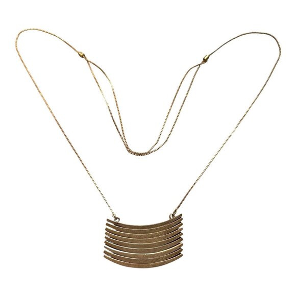 Necklace Gold Tone Double Strand Curved Layered Bars Adjustable Vtg Modern MCM - Picture 5 of 7